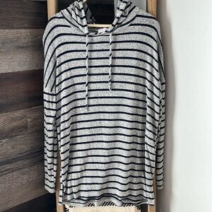 Pink Lili Lightweight Cozy Striped Hacci Hoodie Gray Blue Oversized
